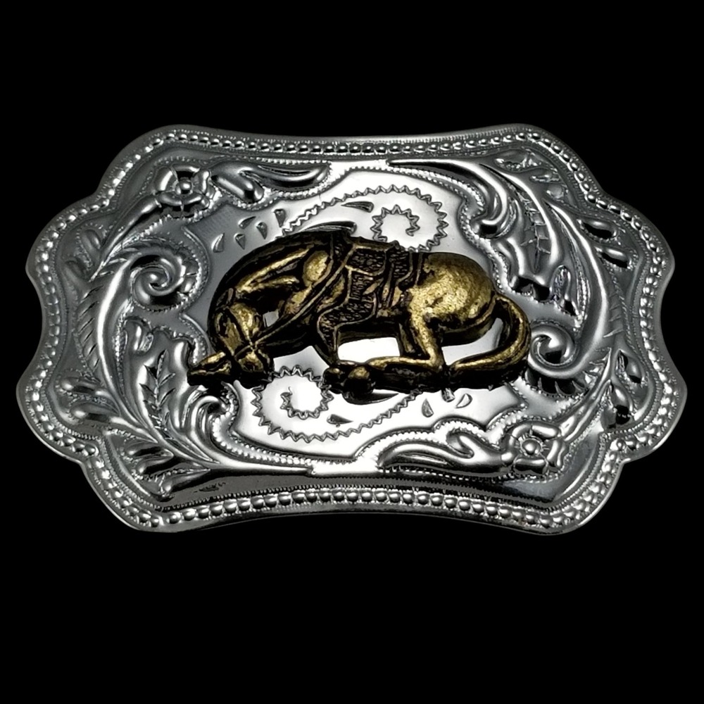 Western Horse Bucking Silver Tone Rodeo‎ Cowboy Belt Buckle USA Made